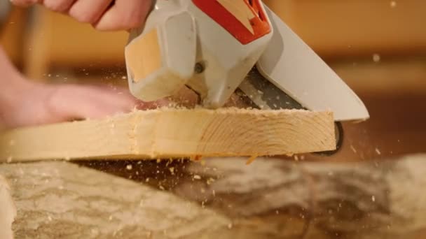 Conceito Carpintaria Publicidade Artesanal Homem Lenhador Trabalhar Garagem Homem Carpinteiro — Vídeo de Stock