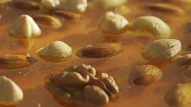 Lebensmittelwerbung Gesunder Bio Honig Süßer Frischer Goldener Honig Auf Gelbem — Stockvideo