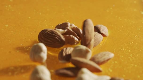 Έννοια Διαφήμισης Τροφίμων Υγιές Βιολογικό Μέλι Γλυκό Φρέσκο Χρυσό Μέλι — Αρχείο Βίντεο