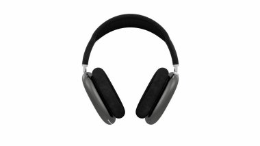 Üç boyutlu yüksek kaliteli Apple AirPodsMax kulaklıklar, yastıklı kulaklıklar ve parlak, modern bir tasarım. Beyaz arka planda izole edilmiş. Ukrayna, Dnipro: Ocak 2023