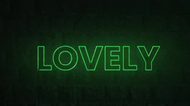 Işıldayan yeşil neon tabela sevimli, koyu yeşil tuğla duvara karşı parlıyor, parlak ve modern bir görsel yaratıyor.