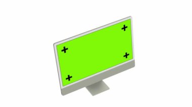 Alfa kanallı beyaz bir arka planda klavye ve fare ile bir bilgisayar monitörünün animasyonu. Yeşil ekran modeli. 3B Hazırla