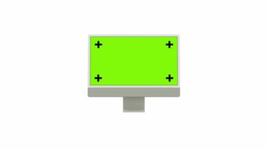 Alfa kanallı beyaz bir arka planda klavye ve fare ile bir bilgisayar monitörünün animasyonu. Yeşil ekran modeli. 3B Hazırla