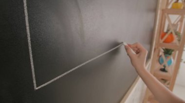 Bayan öğretmenin elinde tebeşir var. Karatahtaya kadın eli çizim koordinat eksenini kapat. Profesör tahtaya ya da öğrenci çözme görevine yazıyor. Eğitim ve bilim konsepti.