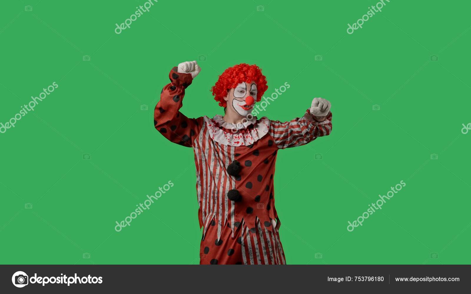 Payaso Divertido Pantalla Verde Cromo Clave Actor Con Peluca Roja — Foto de  stock #753796180 © KinoMasterDnepr, image size:1600x1000