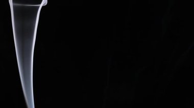 Hassas bir duman akışı, siyah bir zemine doğru zarif bir şekilde yükselir ve soyut bir görsel etki yaratır. Yavaş çekim