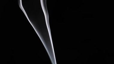 Narin bir duman zerafetle koyu siyah bir arkaplan üzerinde süzülür, sakin ve soyut bir görsel kompozisyon yaratır. Yavaş çekim