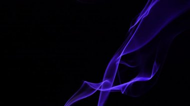 Peri mavisi dumanının canlı bir görüntüsü koyu siyah bir arkaplanda zarafetle kıvrılarak gizem ve zarafet hissi yaratıyor. Yavaş çekim
