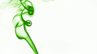 Beyaz bir arkaplanda zarif bir şekilde kıvrılan yeşil dumanın sanatsal bir yansıması hareket ve zarafeti resmediyor. Yavaş çekim