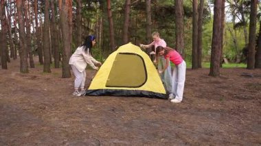 Küçük bir arkadaş grubu ormanda çadır kurup kamp maceraları için mükemmel bir zemin hazırlıyorlar..