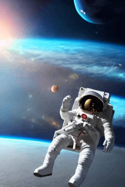 Astronot uzayda uçar. Vektör illüstrasyonu