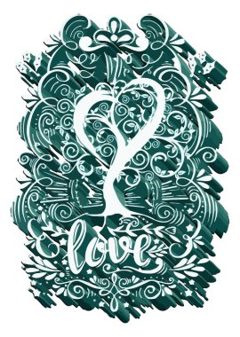 Aşk kalbi, tişört baskısı, vektör çizimi.