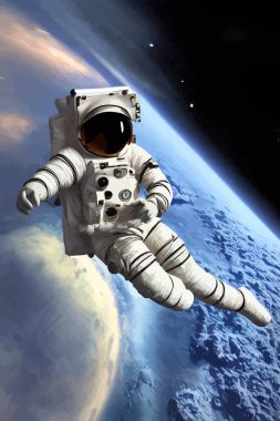 Astronot uzayda uçar. Vektör illüstrasyonu