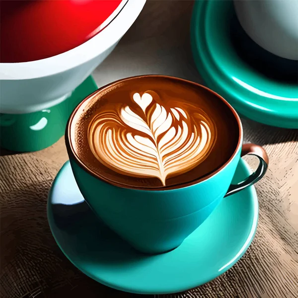 Bir Kupa Kahve Kahve Çekirdeği Kahve Üzerine Çizim Vektör Illüstrasyonu — Stok Vektör