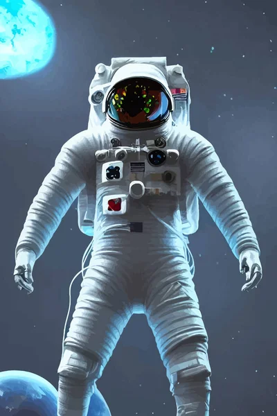 Astronauta Vuela Espacio Exterior Ilustración Vectorial — Vector de stock