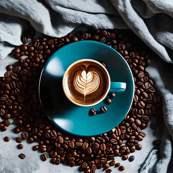 Een Kop Koffie Koffiebonen Een Tekening Koffie Vectorillustratie — Stockvector