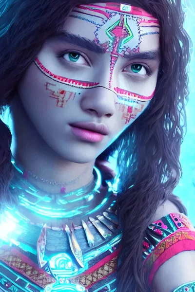 Gadis Aztec Yang Cantik Dengan Pakaian Nasional Ilustrasi Vektor - Stok Vektor
