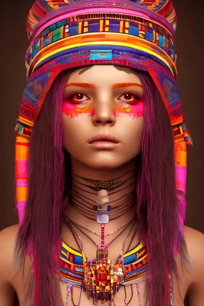 Krásná Aztécká Dívka Národním Oblečení Vektorová Ilustrace — Stockový vektor