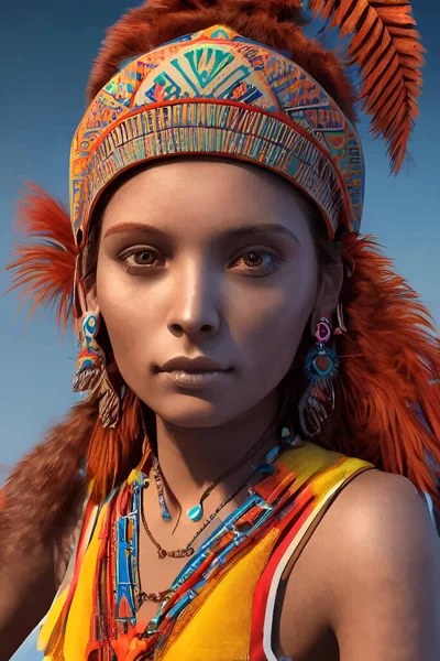民族衣装を着た美しいアステカの女の子 ベクターイラスト — ストックベクタ