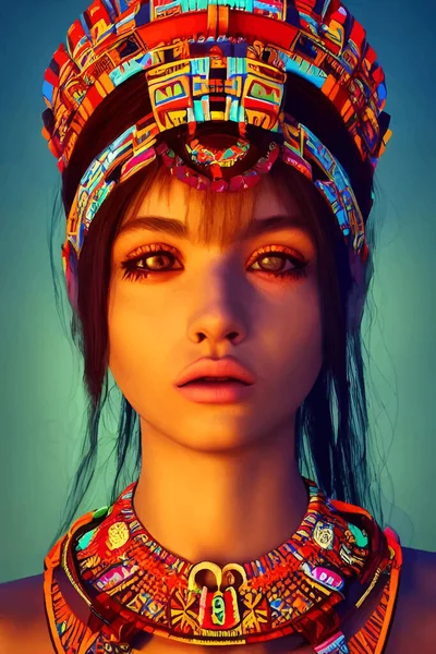 Piękna Aztecka Dziewczyna Narodowych Ubraniach Ilustracja Wektora — Wektor stockowy