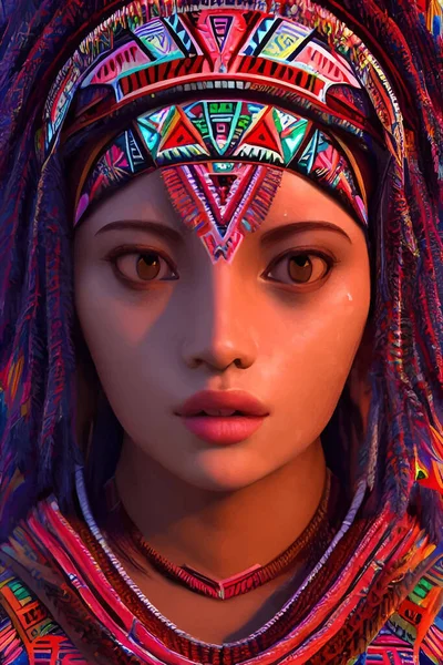 Gadis Aztec Yang Cantik Dengan Pakaian Nasional Ilustrasi Vektor - Stok Vektor