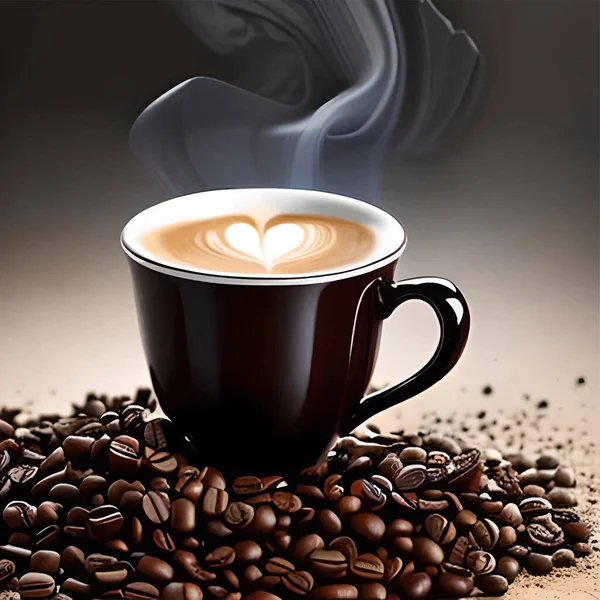 Kubek Kawy Ziarna Kawy Rysunek Kawie Ilustracja Wektora — Wektor stockowy