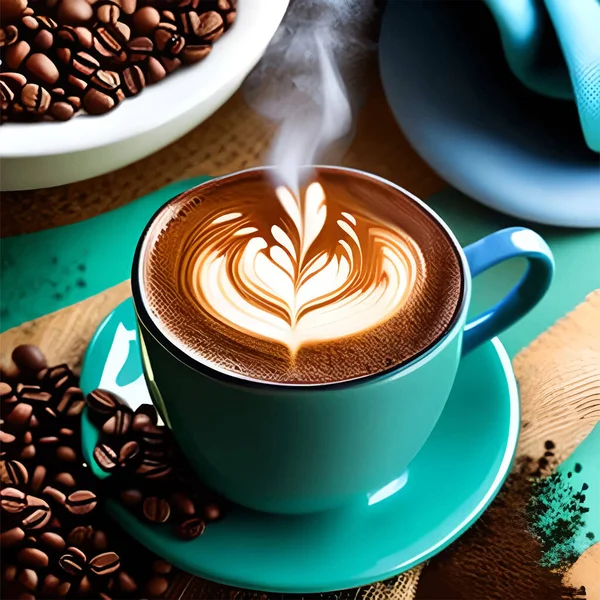 Μια Κούπα Καφέ Κόκκους Καφέ Μια Ζωγραφιά Στον Καφέ Εικονογράφηση — Διανυσματικό Αρχείο