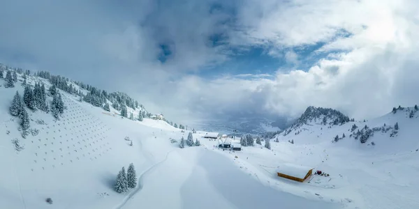 Kışın Hahnenkamm Kayak Alanının Taze Kar Manzarası Reutte Tatil Bölgesi — Stok fotoğraf