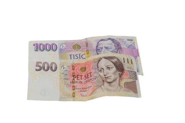 Чешские Банкноты 1500 Крон Изолированные Белом Фоне — стоковое фото