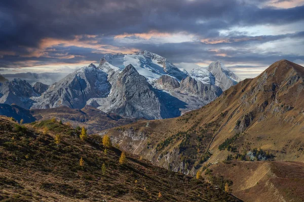 Vue Automne Sur Vallée Passo Giau Dans Les Dolomites Italiennes — Photo