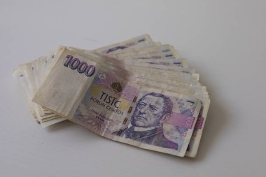 Çek banknotları, 1000 CZK, beyaz arka planda izole edilmiş..