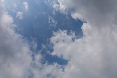 Güneşli havada beyaz bulutlu mavi gökyüzü