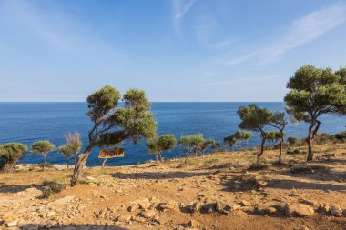 Thassos adasındaki güzel deniz manzarası - Giola lagünü - Zeus 'un Gözü