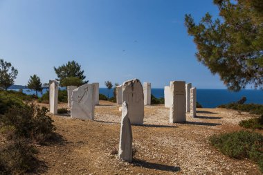 Limenaria bölgesindeki Thassos adasında deniz manzarası. Büyülü bir yer.