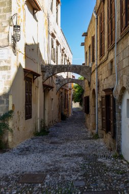 Yunanistan 'ın Rodos kentinin güzel caddeleri ve binaları