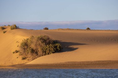 İspanya, Gran Canaria 'daki Faro de Maspaloma' da deniz manzarası ve kumullar