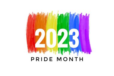 '2023 Gurur Ayı' gökkuşağı el çizimi arka plan, lgbtq + gurur ayı kutlamaları için konsept dünya çapında.