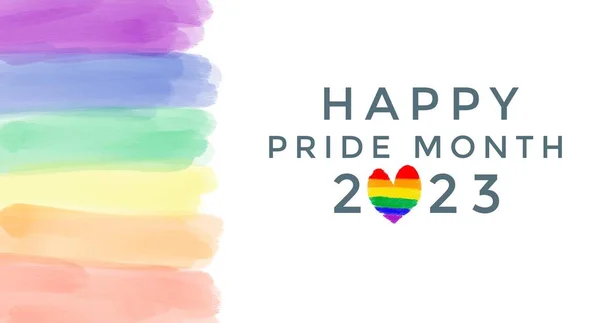 世界中のLgbtq コミュニティのお祝いのためのコンセプト Happy Pride Month 2023 をテキストにした虹色の描画 — ストック写真
