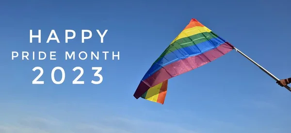 Happy Pride Month 2023 Kék Szivárvány Zászlók Háttér Koncepció Lgbtq — Stock Fotó