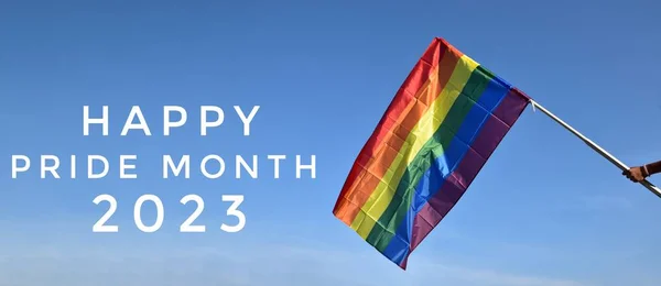 Happy Pride Month 2023 Kék Szivárvány Zászlók Háttér Koncepció Lgbtq — Stock Fotó