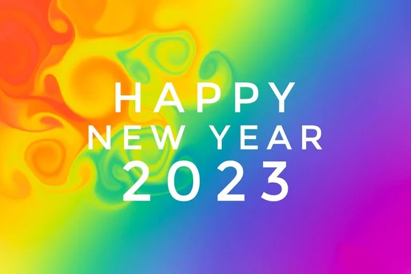 Happy New Year 2023 Розмитому Малюнку Синьо Жовтого Рожевого Кольорів — стокове фото