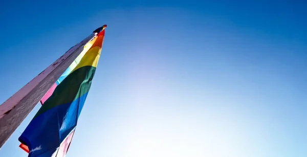 Look View Rainbow Flag Lgbt Simbol Clear Bluesky Background Soft — Photo