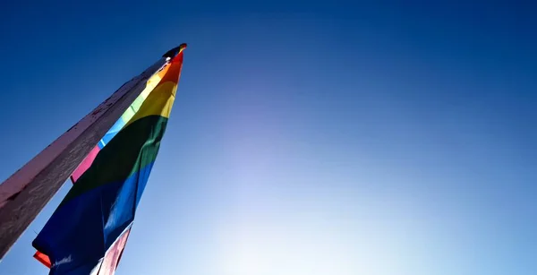 Look View Rainbow Flag Lgbt Simbol Clear Bluesky Background Soft — Photo