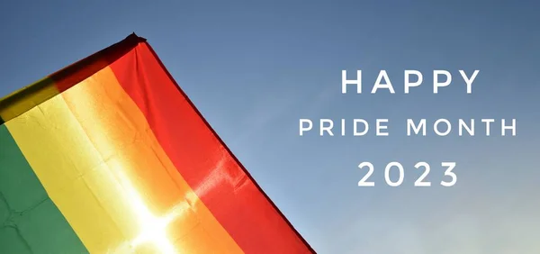 虹の背景にある Happy Pride Month 2023 プライド月間におけるLgbtq ジェンダーの多様性を尊重し支援するためのコンセプト — ストック写真
