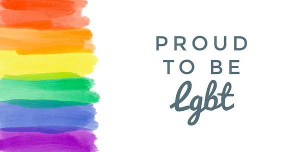 Lgbtであることを誇りに思う というテキストで虹色を描き Lgbtq コミュニティのお祝いのコンセプトを世界中で誇りに思っています — ストック写真