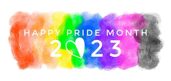 Happy Pride Month 2023 하얀색 바탕에 무지개 색깔로 그려진 세계적으로 — 스톡 사진