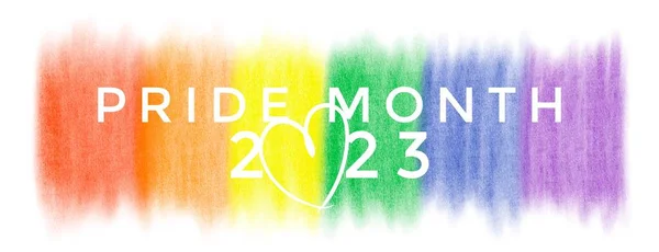 白い背景に描かれた虹色の プライド月間2023 誇り月 世界中でLbtのお祝いのための概念 — ストック写真