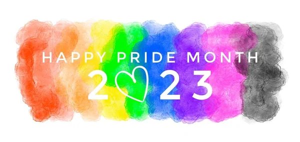 Happy Pride Month 2023 하얀색 바탕에 무지개 색깔로 그려진 세계적으로 — 스톡 사진