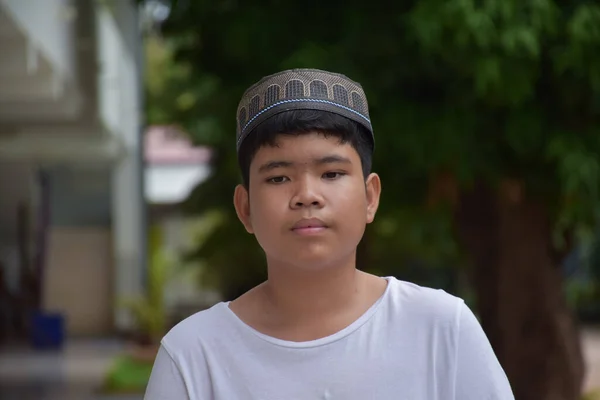 Portrait Young Asian Islamic Muslim Boy Soft Selective Focus — Stok Foto