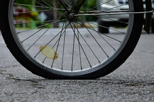 Rear Wheel Bike Which Flat Parked Pavement Road — Stock Photo, Image